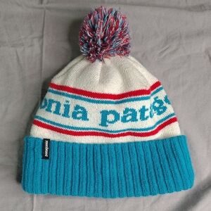 Patagonia Pom Beanie Hat Blue‎ Red White Striped Winter